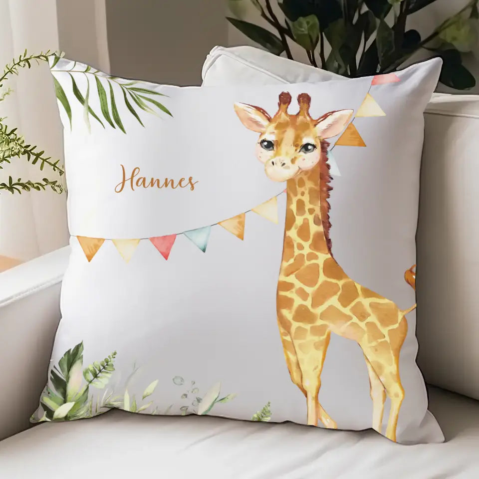 Kinderkissen Giraffe personalisiert, Namenskissen Kissen - Jersey Jersey