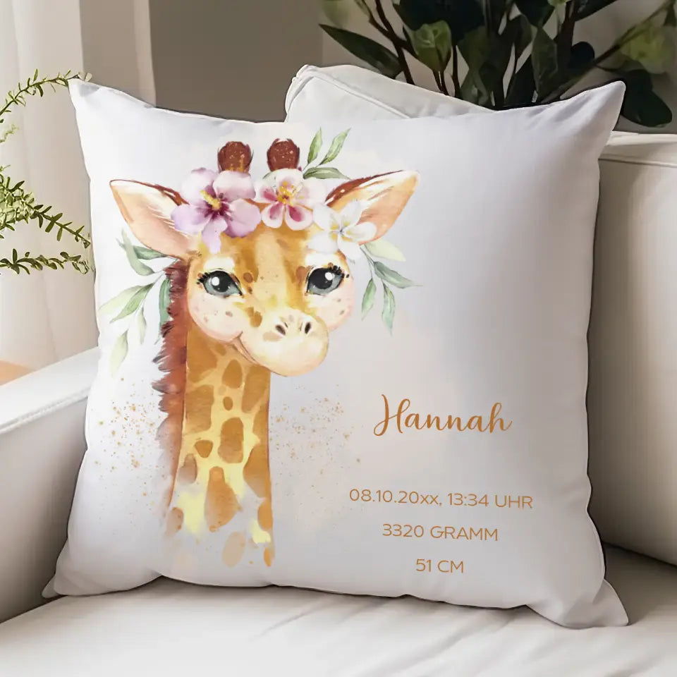 Geburtskissen Giraffe personalisiert, Namenskissen Kissen - Plüsch Plüsch