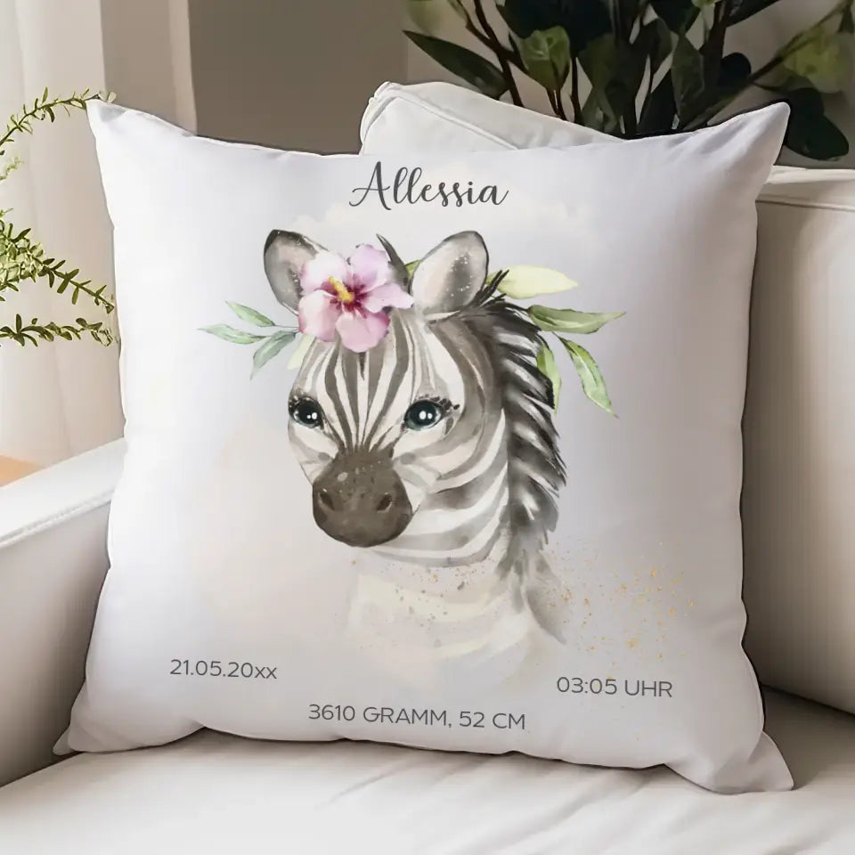 Geburtskissen Zebra personalisiert, Namenskissen Kissen - Plüsch Plüsch
