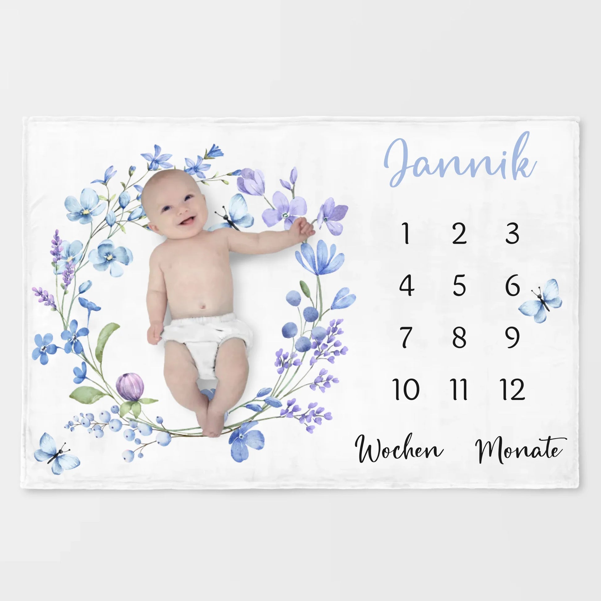 Meilensteindecke Wildblumen lila personalisiert, Kinderdecke