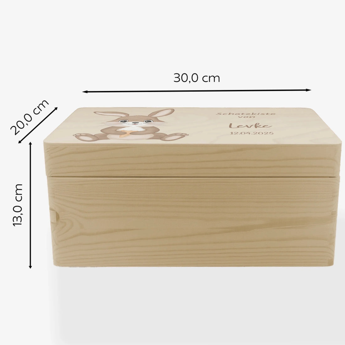 Erinnerungsbox Hase mit Eis, personalisiert Erinnerungsbox Fichten- u. Birkenholz 30,0 x 20,0 x 13,0 cm
