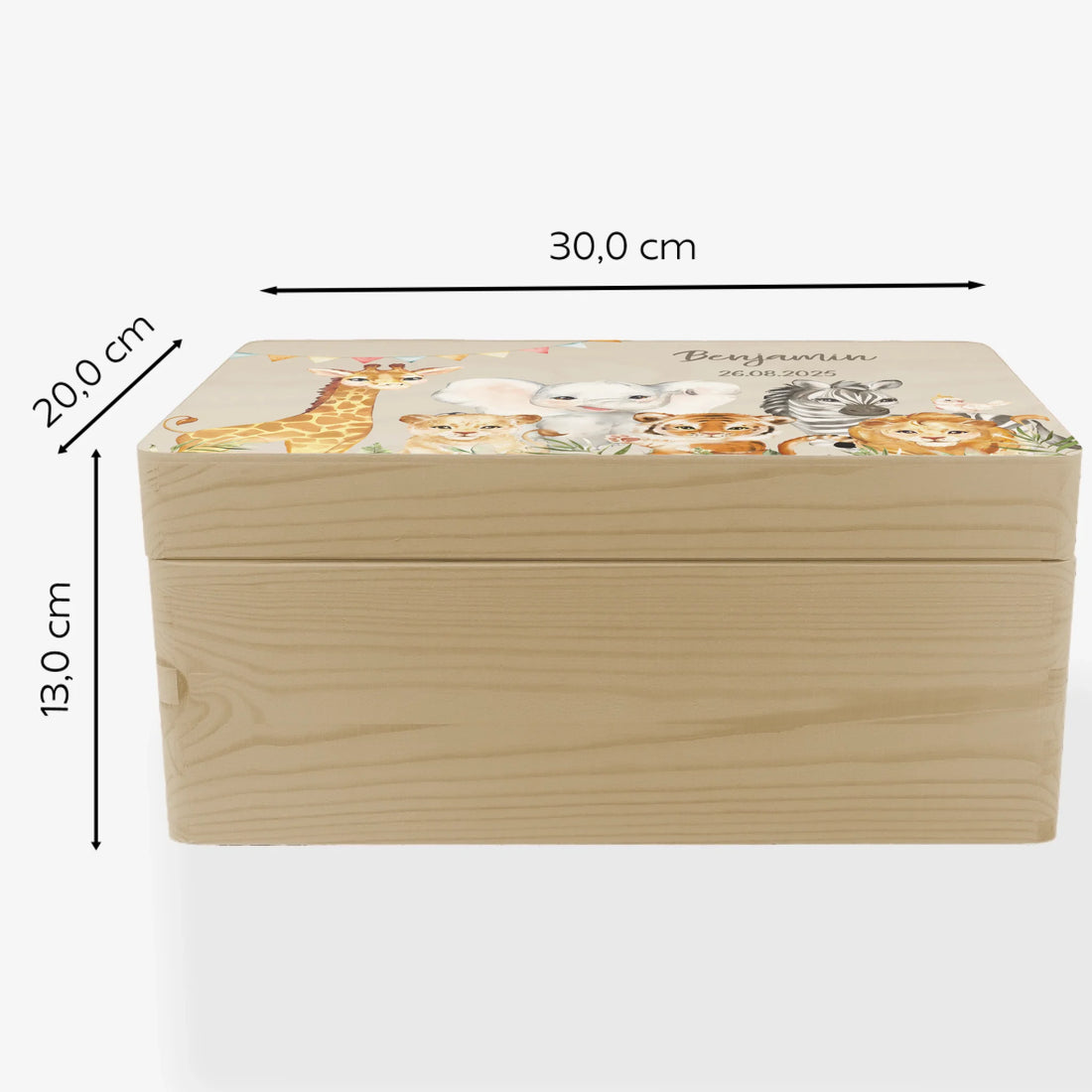 Erinnerungskiste, Safaritiere personalisiert Erinnerungsbox Fichten- u. Birkenholz 30,0 x 20,0 x 13,0 cm