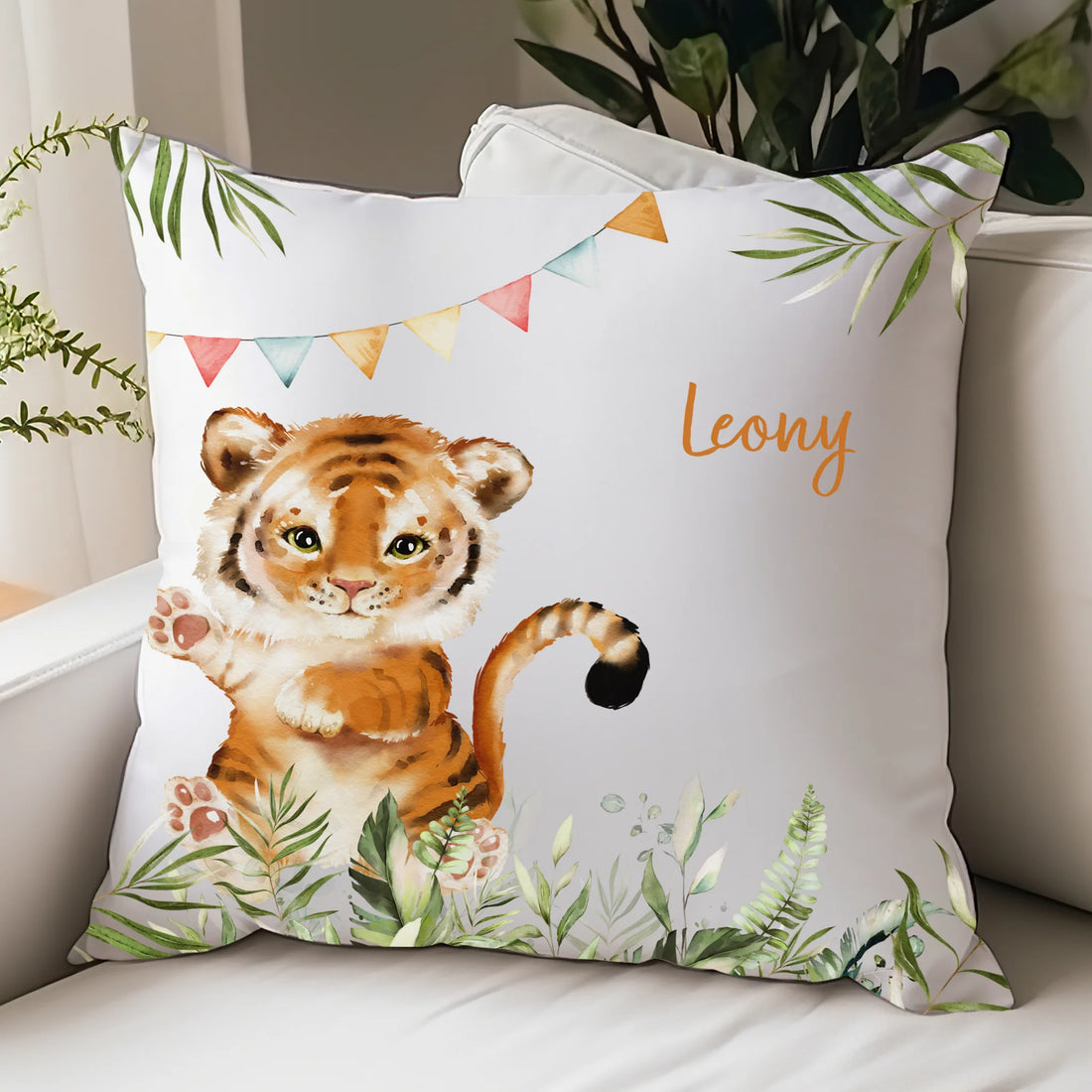 Kinderkissen Tiger personalisiert, Namenskissen Kissen - Plüsch Plüsch