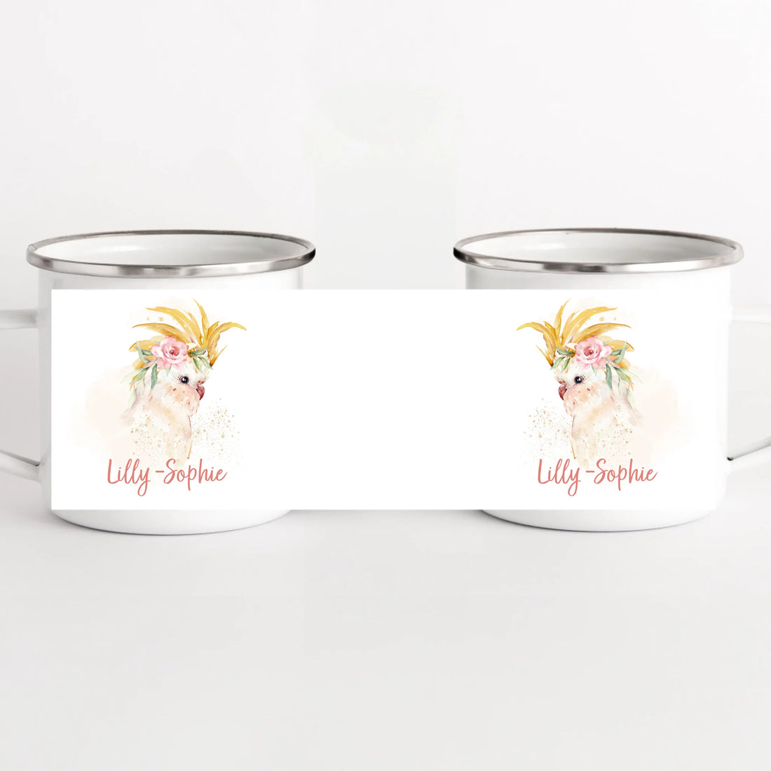 Kindertasse Vogel, Kakadu mit Namen, personalisiert
