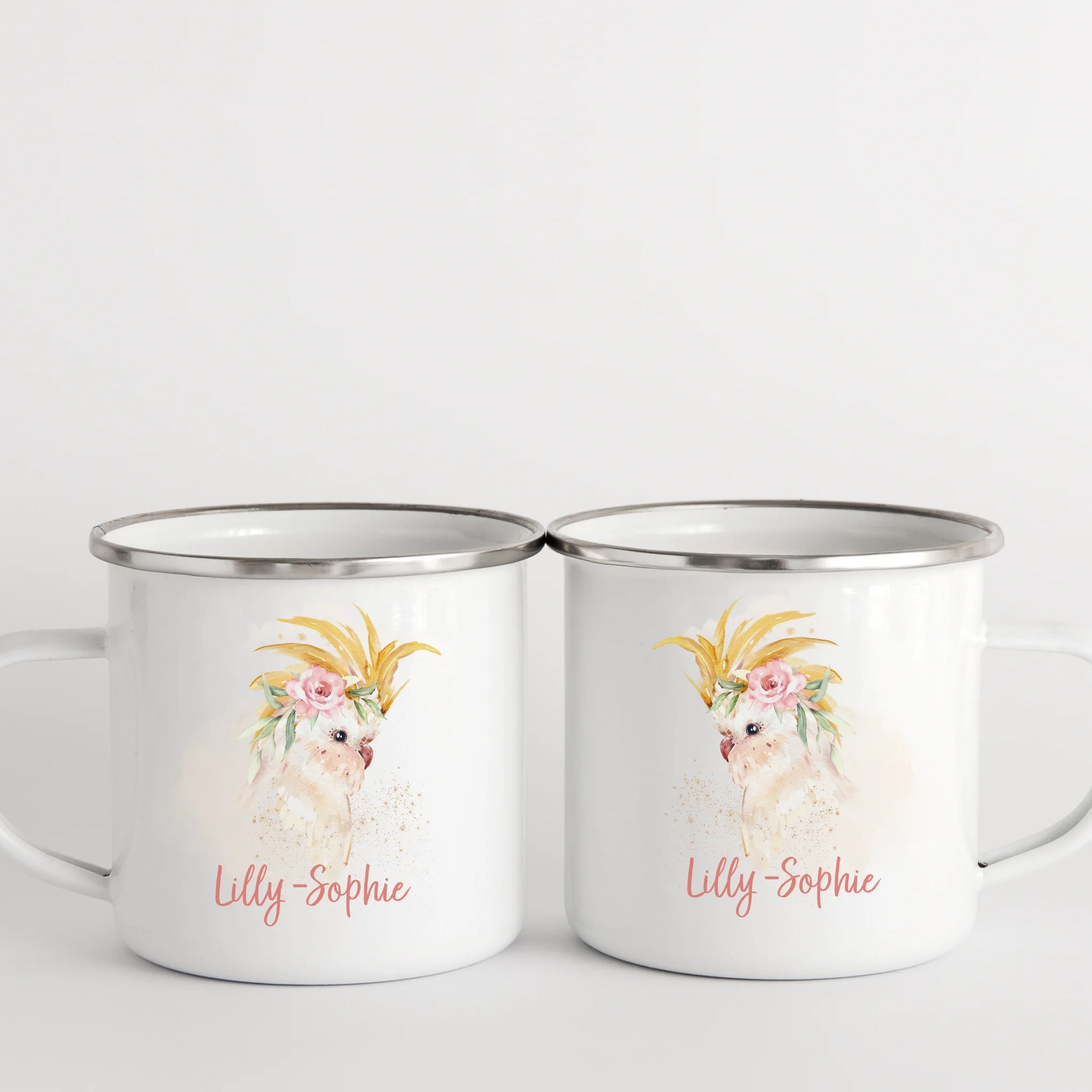 Kindertasse Vogel, Kakadu mit Namen, personalisiert