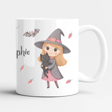 Tasse Halloween Hexe mit Geist Tasse (Keramik) weiss bedruckt Höhe: 9,5 cm, Durchmesser: 8 cm, Volumen: 325 ml