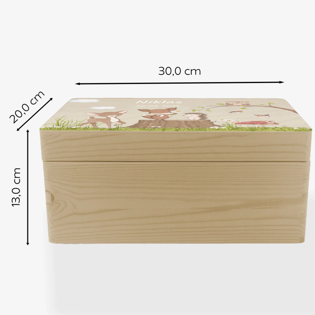 Erinnerungsbox Waldtiere, personalisiert 30,0 x 20,0 x 13,0 cm Fichten- u. Birkenholz Erinnerungsbox