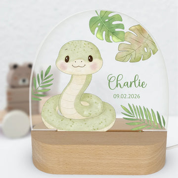 Nachtlicht Schlange personalisiert Nachtlicht oval mit Holzständer und LED-Licht 4 mm Acrylglas & Buchenholzständer BxHxT ca. 14,5 x 16 x 6 cm