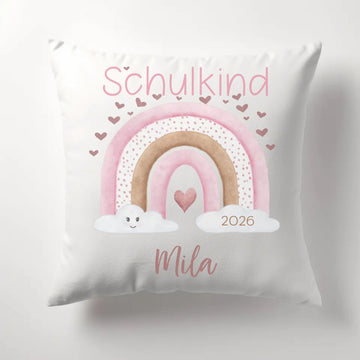 Kinderkissen zur Einschulung, Regenbogen mit Herzen Kissen - Plüsch Plüsch