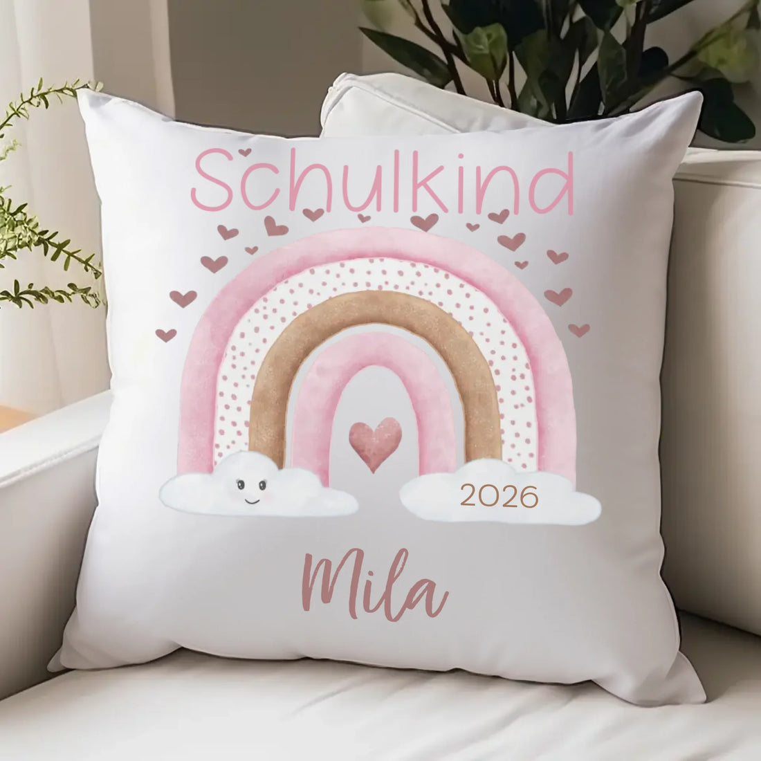 Kinderkissen zur Einschulung, Regenbogen mit Herzen Kissen - Plüsch Plüsch