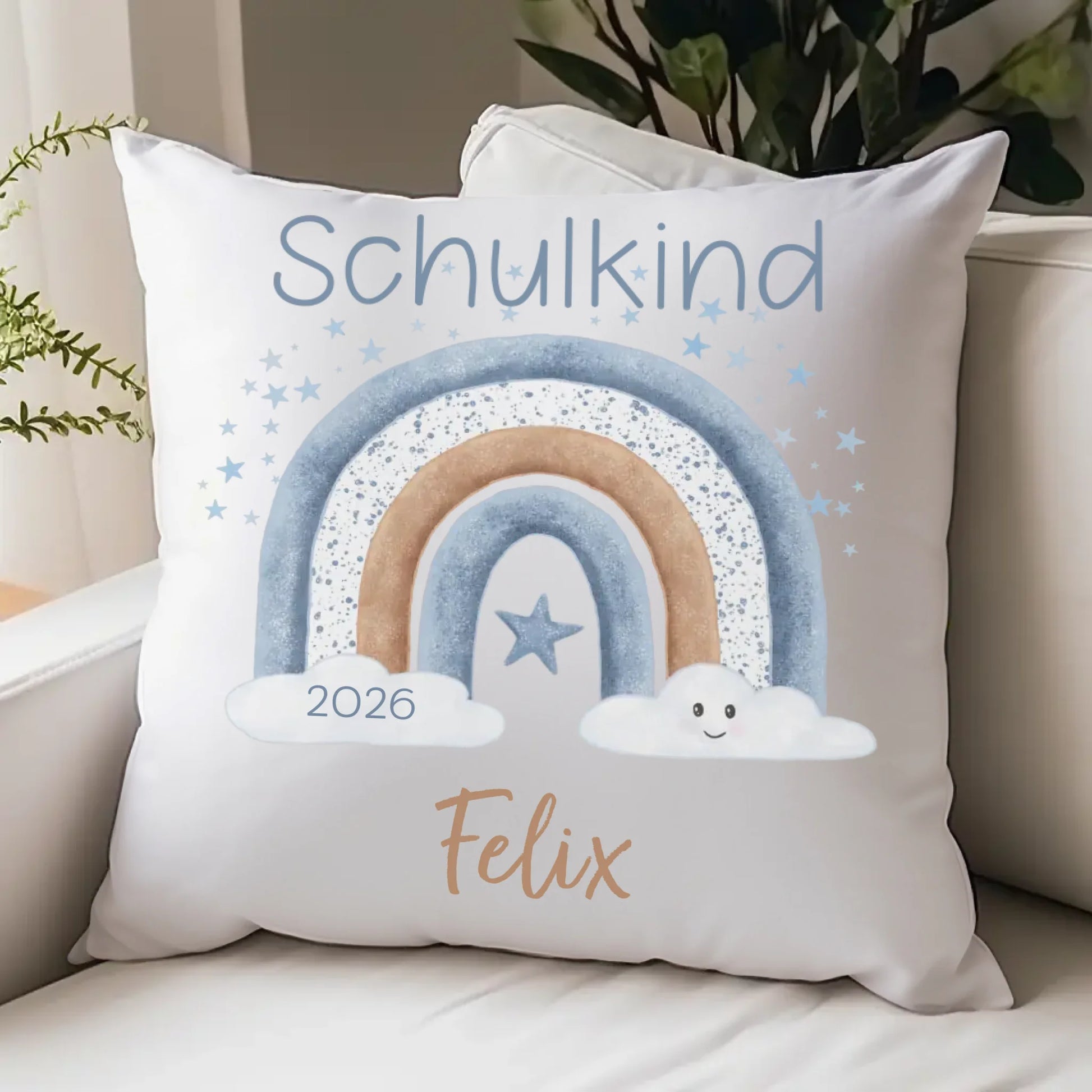 Kinderkissen zur Einschulung, Regenbogen mit Sterne Kissen - Jersey Jersey