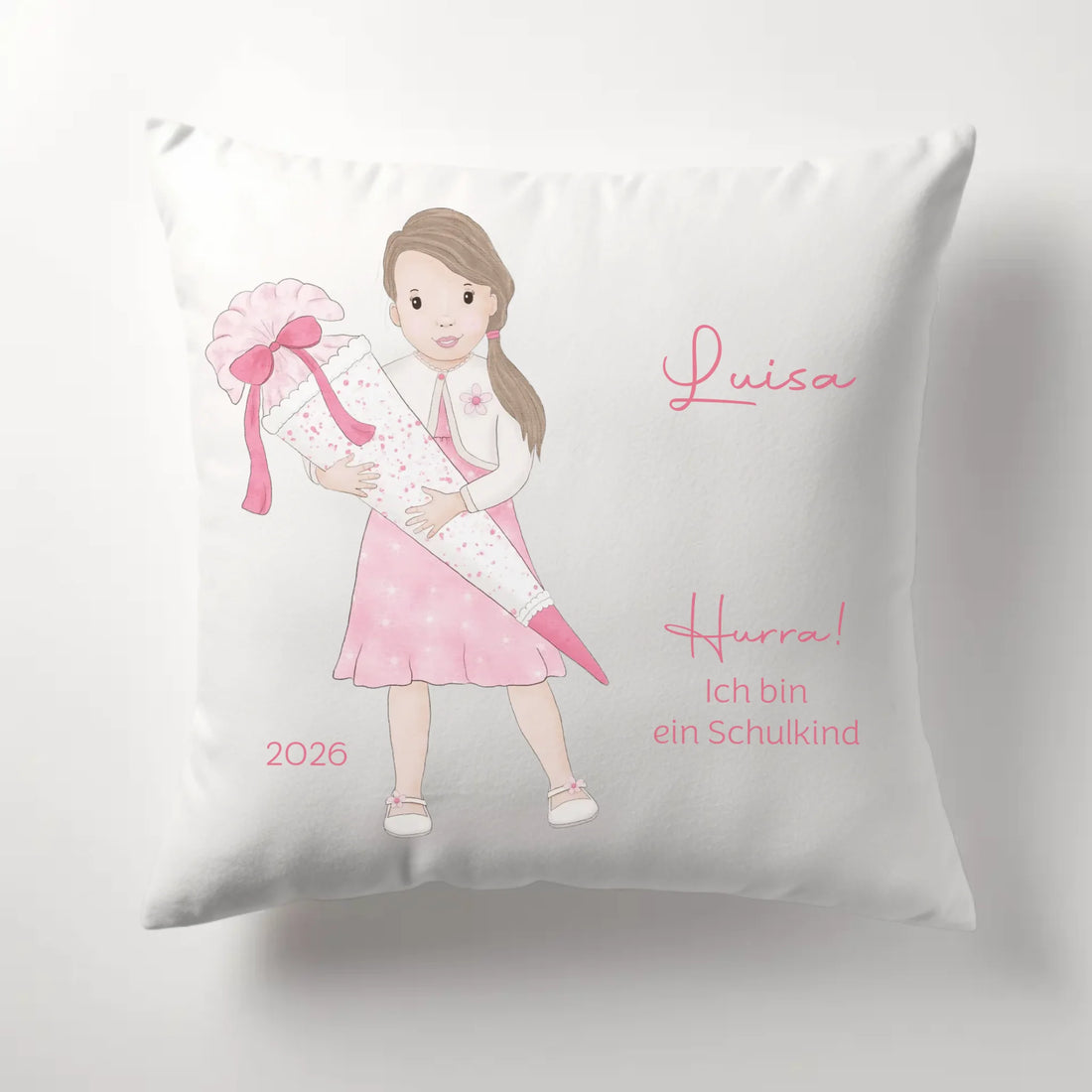 Kinderkissen zur Einschulung, Mädchen mit Schultüte Kissen - Plüsch Plüsch