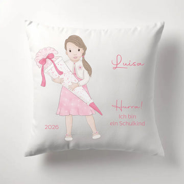 Kinderkissen zur Einschulung, Mädchen mit Schultüte Kissen - Plüsch Plüsch