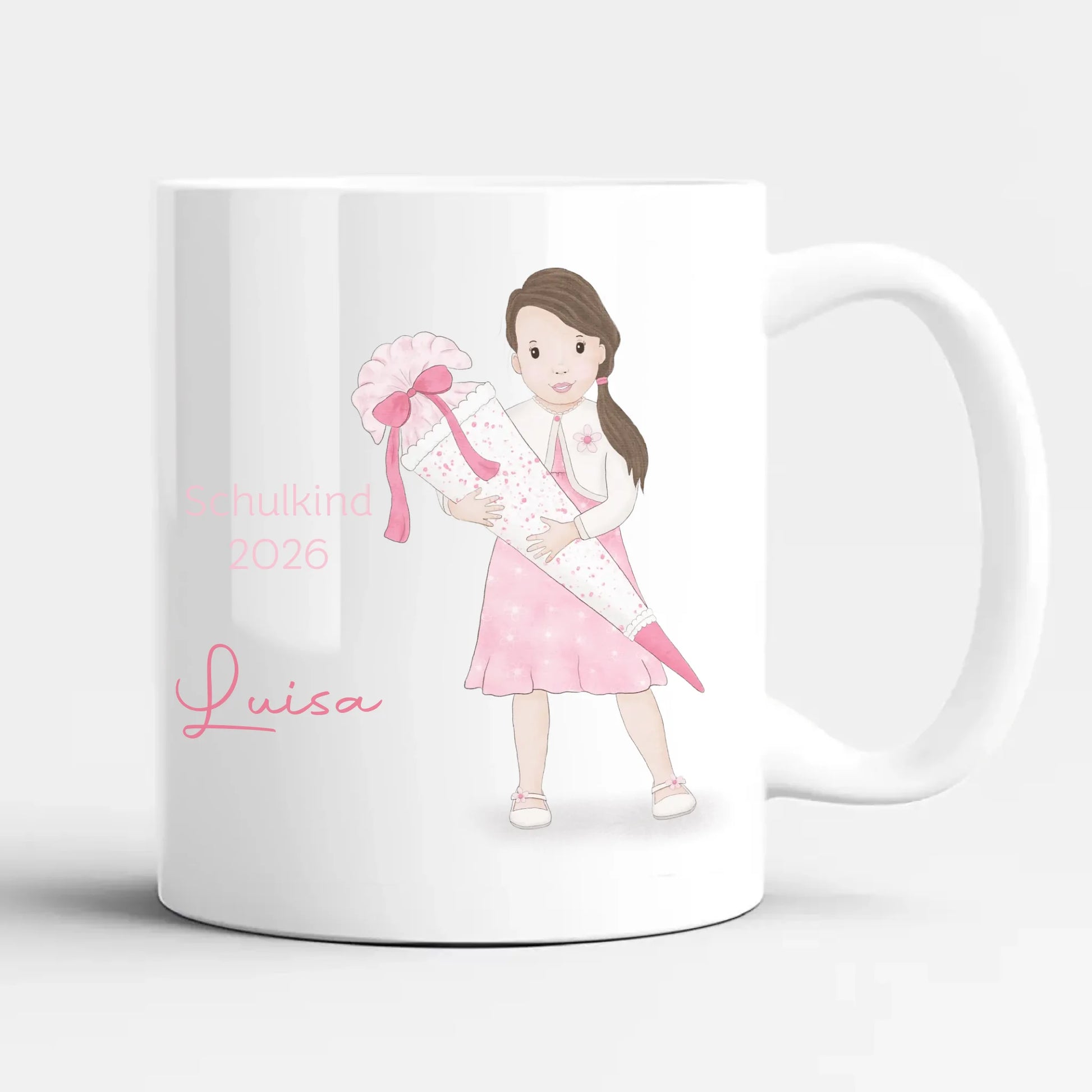 Tasse zur Einschulung, Mädchen mit Zuckertüte
