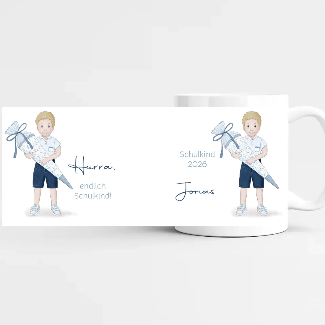 Tasse zur Einschulung, Junge mit Zuckertüte