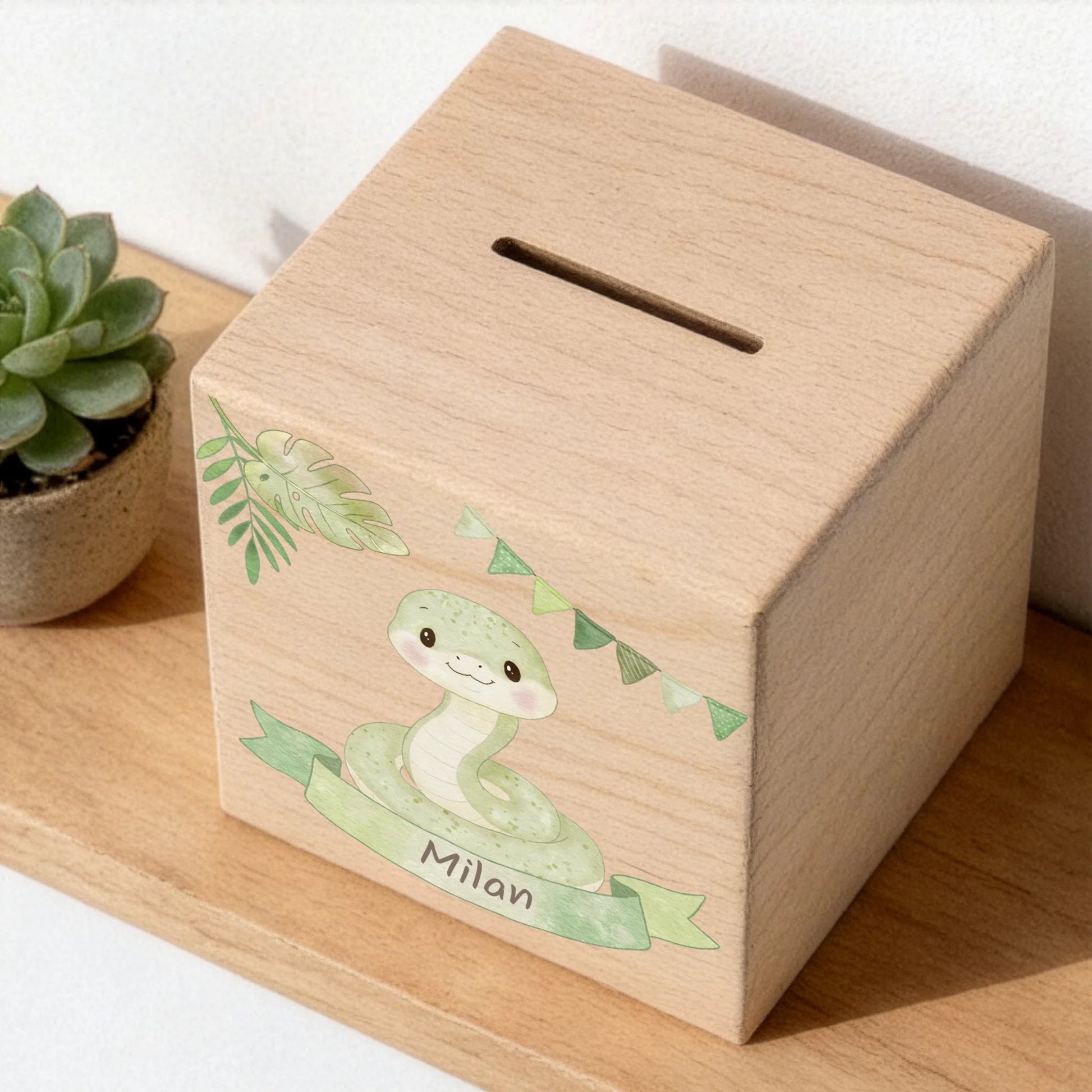 Holzspardose personalisiert Schlange