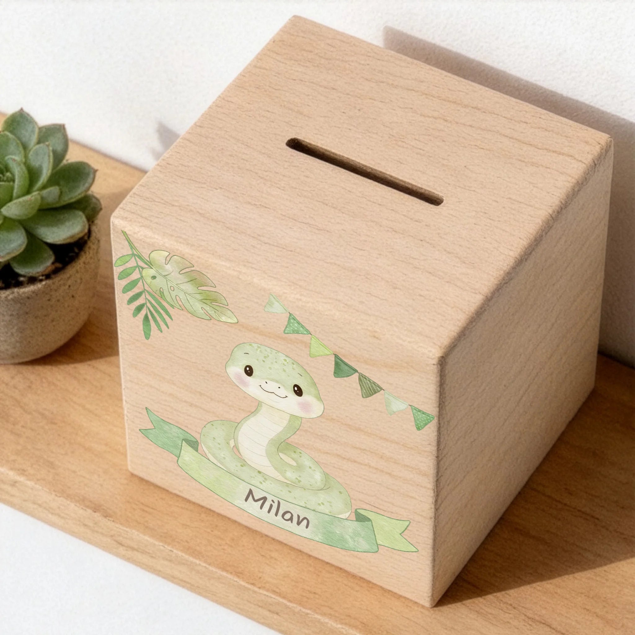 Holzspardose personalisiert Schlange