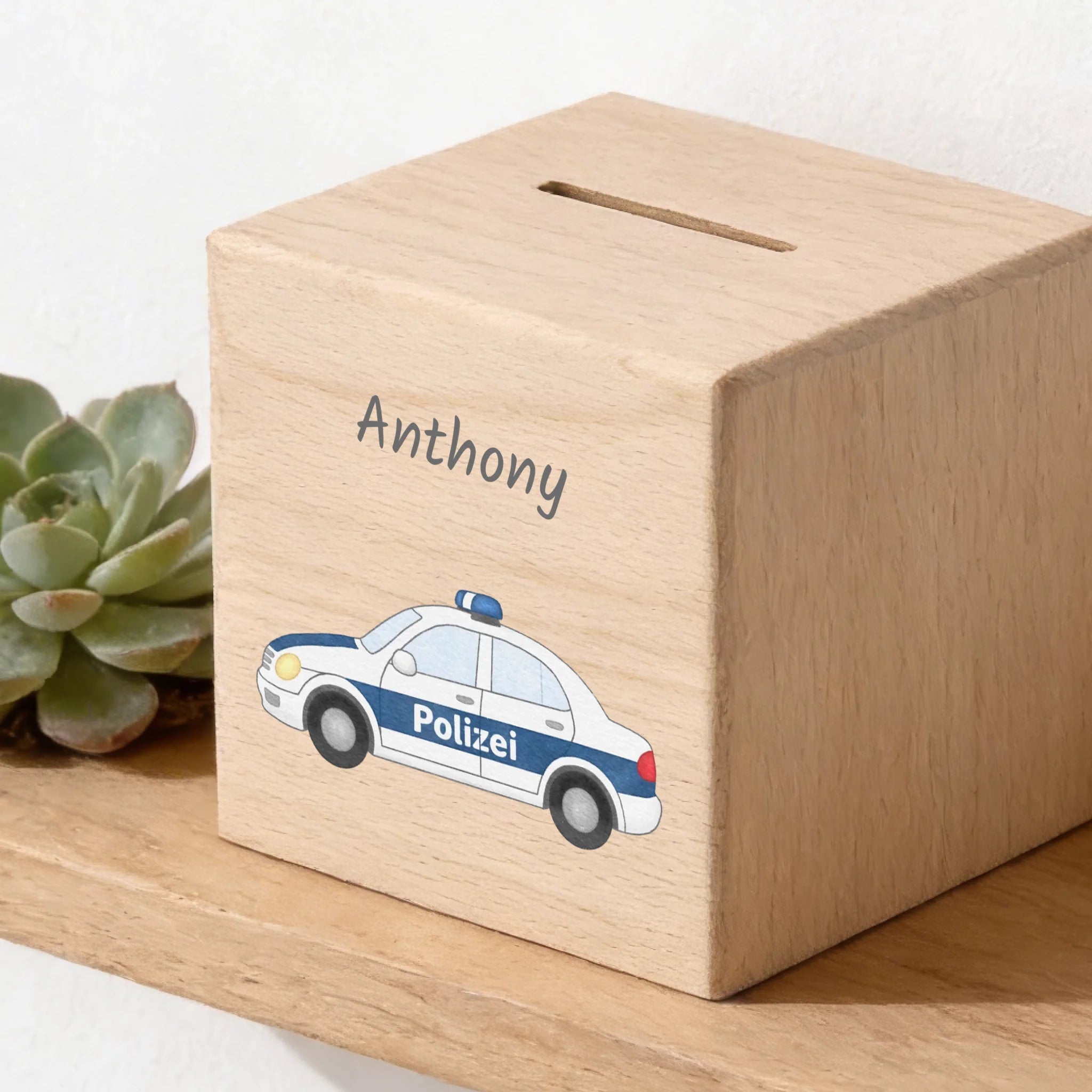 Holzspardose personalisiert Einsatzfahrzeug