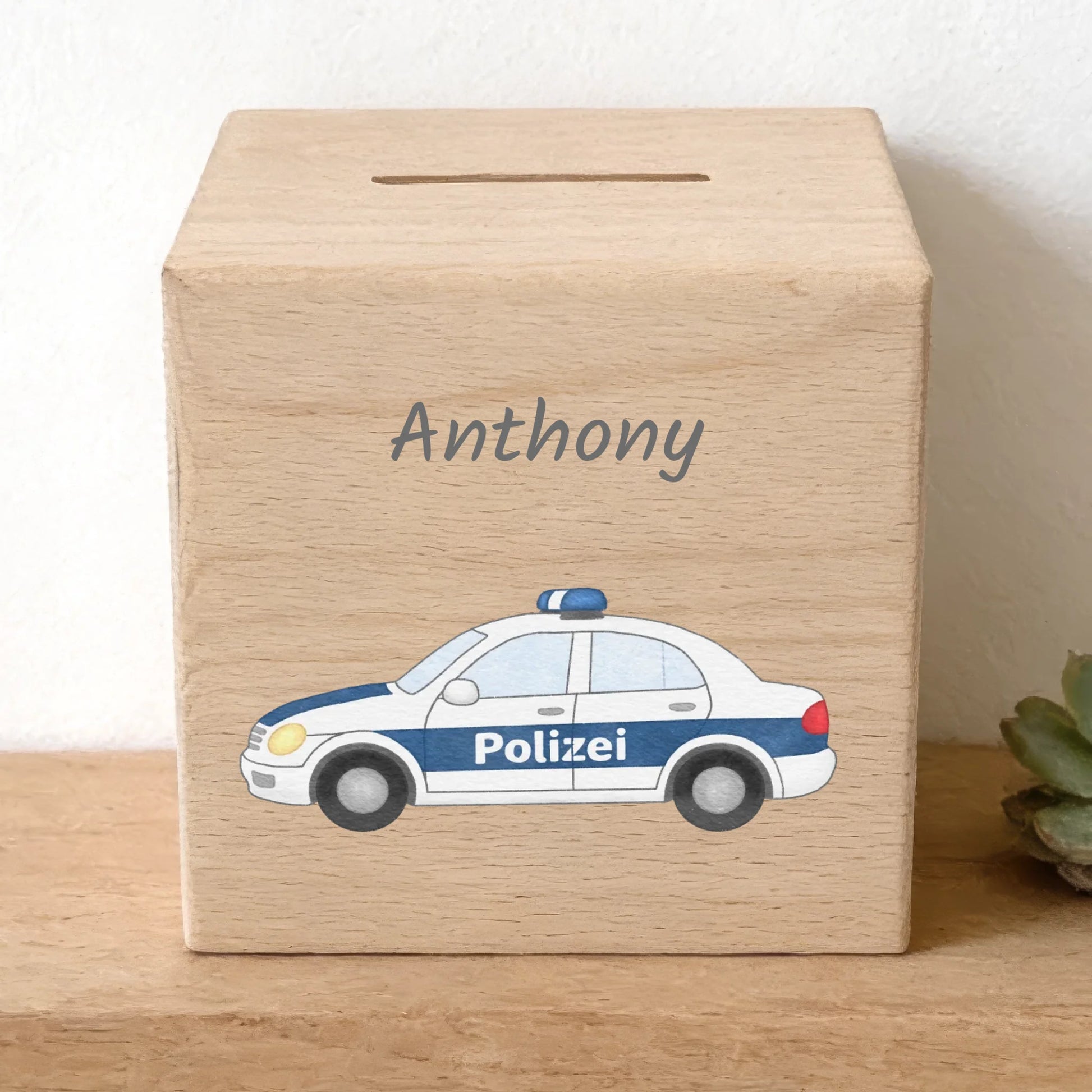 Holzspardose personalisiert Einsatzfahrzeug Holzspardose massives Buchenholz mit UV-Direktdruck BxHxT 10 × 10 × 10 cm