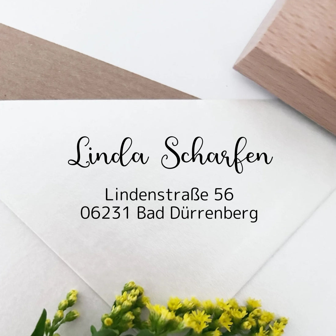 Adressstempel "Scharfen" Adressstempel Holzstempel 60x30 mm
