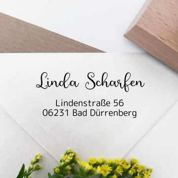 Adressstempel "Scharfen" Adressstempel Holzstempel 60x30 mm